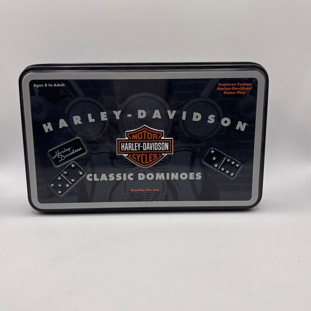 VTG 2003 Harley-Davidson Classic Dominoes Standard Size Double Six w Travel Tin